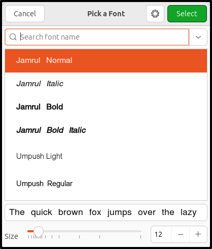 Font dialog