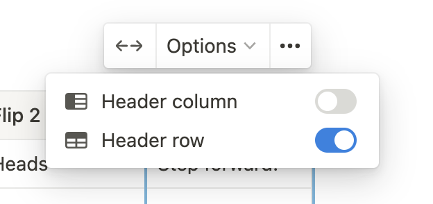 Table header toggle setting