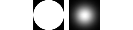 Figure 4.5: Two image textures: an all-white circle (left) and a fuzzy circle that fades out toward the edges (right)