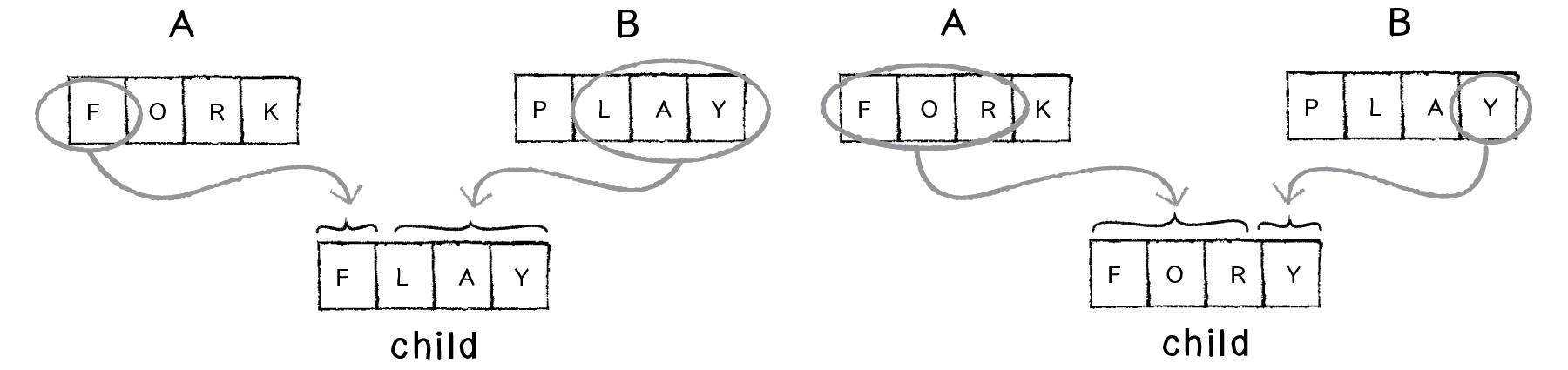 Figure 9.4: Crossover from a random midpoint 